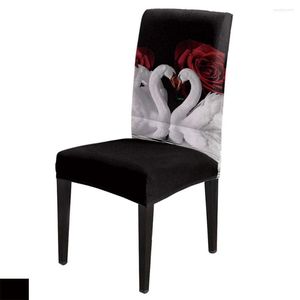 Housses de chaise en spandex, magnifiques cygnes et roses romantiques, décoration de maison, fournitures de mariage, extensibles