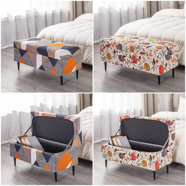 Housses de chaise Spandex élastique rectangulaire rangement pouf nordique extensible pied tabouret couverture Anti poussière repose-pieds siège housses protecteur 230921