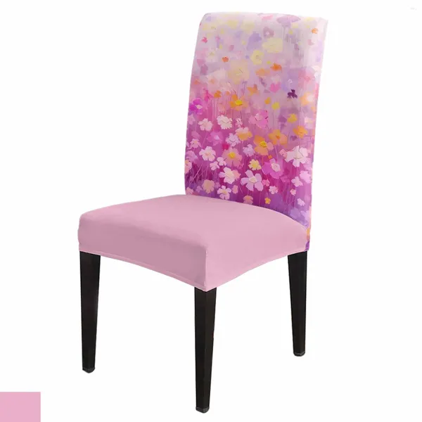 Cubiertas de silla Primavera Crisantemo Pintura al óleo Flores Cubierta Conjunto Cocina Estiramiento Spandex Asiento Slipcover Hogar Comedor