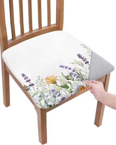Couvre-chaise Spring Daisy Lavender Eucalyptus Soutr Cushion Stretch Dining Cover Covers pour Home El Banquet Living Room