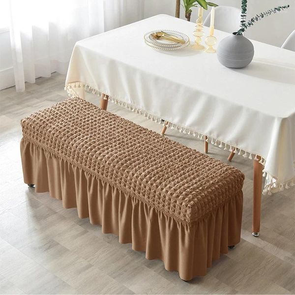 Cubiertas de silla Cubierta de taburete Falda Seersucker Banco largo elástico para piano Hogar Sala de estar Funda de asiento Strech Polvo Todo incluido