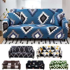 Stoelbedekkingen Stretch Blue Geometric Sofa Spandex voor woonkamer Couch Cover Corner Case