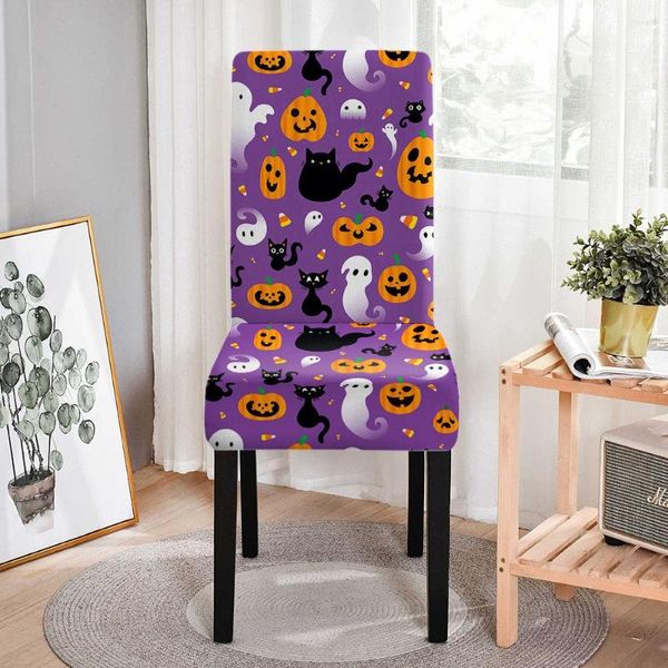 Couvercles de chaise couvercle extensible halloween citrouille fantôme modèle élastique pour salle à manger