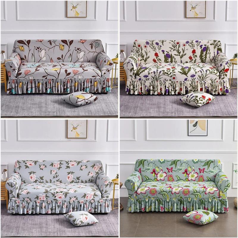 Крышка стулья растягиваемые тканевые диван для гостиной L -образная эластичная цветочная юбка кушетка.