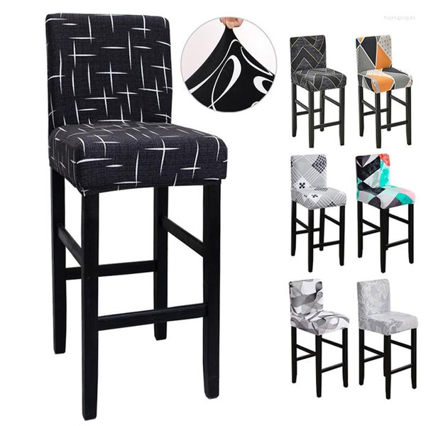 Housses de chaise extensibles imprimées, couverture arrière courte, tabouret de bar élastique uni, pour café, salle à manger, lavable, tabouret bas