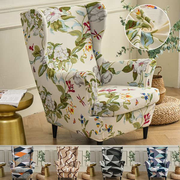 Housses de chaise housse d'aile imprimée extensible Style Floral Spandex fauteuil nordique salon housses de canapé avec étui de coussin de siège 230921
