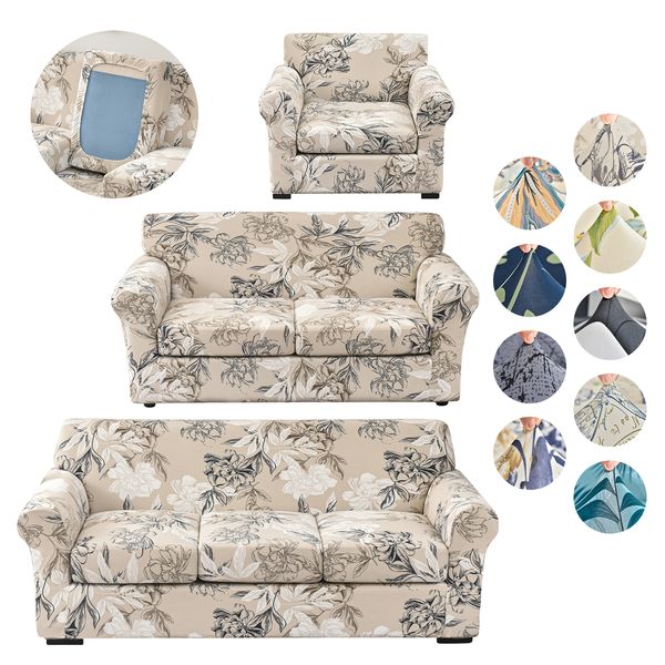 Housses de chaise housse de canapé extensible imprimé motif floral 2 pièces housse de fauteuil avec coussin séparé 230923