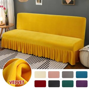 Housses de chaise Housse de canapé-lit futon en velours extensible Housse de canapé en peluche épaisse sans bras avec jupe Housse de canapé Housse de canapé Protecteur de meubles 1pc 231129