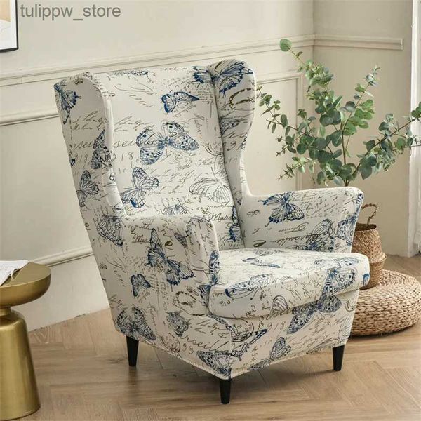 Housses de chaise Housse de chaise à oreilles extensible Motif papillon Housses de fauteuil en spandex Housse de canapé de détente amovible nordique avec housse de coussin de siège L240315