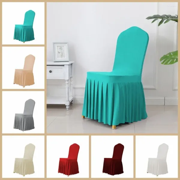 Couvercles de chaise jupe plissée extensible et couvre-siège de couleur unie moelleuse Banquet de coussin plus épais