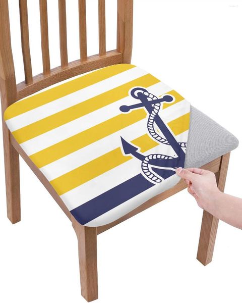 Couvre-chaise Stripe Jaune Blanc Bleu Bleu Anchor Coussin Stretch Stretch Couvre à manger Holbovers pour la maison El Banquet Salon