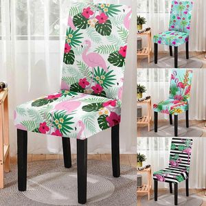 Couvriers de chaise rayée Flamingo Print Dining Cover Stretch Flower Holbcovers Kitchen Seater Protector Home Party El Decoration