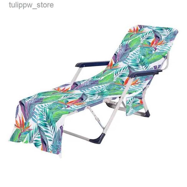 Cubiertas para sillas Silla de playa de verano Toalla Correa larga Silla de playa Cubierta de toalla con bolsillo para jardín al aire libre Piscina de playa Cubierta para tumbona L240315