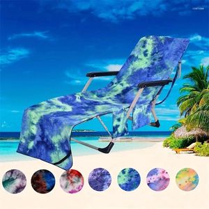 Couvre-chaise Couvre de plage d'été à cravate à cravate en microfibre Tiron de soleil Holidge Garden Garden chaises de piscine avec poches Bag