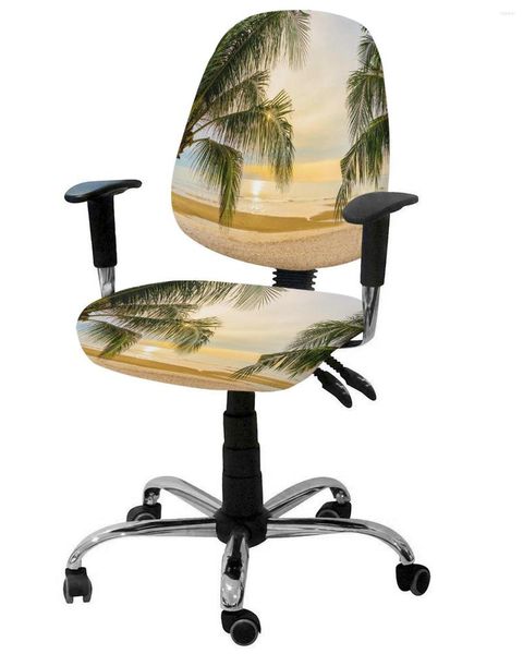 Fundas para sillas Verano Playa Palmeras Sillón elástico Cubierta para computadora Estiramiento Extraíble Oficina Funda para asiento dividido