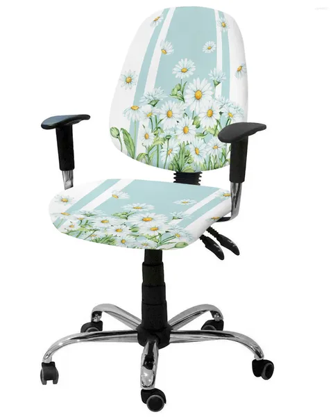 Couvre-chaises Fleurs d'été Daisies Aquarelle Blue Elastic Failchair Computer Cover amovible Office Office Slipver Split Sild