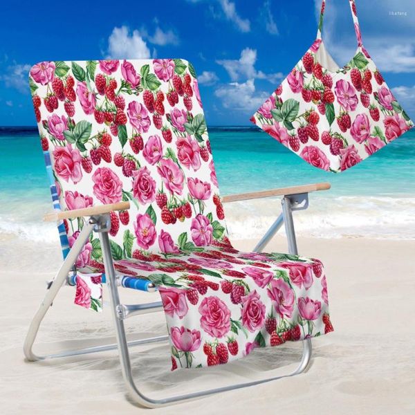 Housses de chaise, couverture de plage imprimée plantes d'été, serviette de pont en microfibre, petit fauteuil inclinable Portable 150x73cm