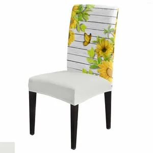 Housses de chaise tournesol fleur papillon planche de bois couverture ensemble cuisine extensible Spandex siège housse décor à la maison salle à manger