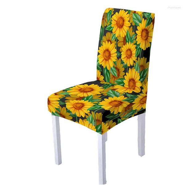 Cubiertas de silla Funda de patrón de girasol Estampado de flores Tela de spandex Funda lavable para comedor Decoración de cocina