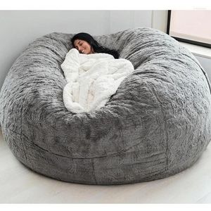 Cubiertas para sillas Súper grande 7 pies Funda de bolsa de frijol de piel gigante Muebles de sala de estar Grande Redondo Suave Fluffy Faux BeanBag Lazy Sofá cama Coat312E