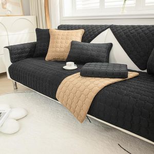 Housses de chaise Super doux en velours côtelé en peluche matelassé serviette de canapé couleur unie noir universel antidérapant couverture sectionnelle coin en forme de L