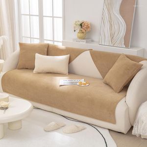 Housses de chaise épaisses antidérapantes canapé serviette douce matelassée en peluche velours couverture sectionnelle couleur unie court canapé pour salon