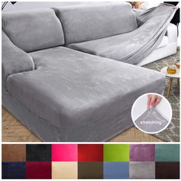 Stoelhoezen Dikke pluche L -vormige bank Cover Living Room Corner Bank Slipcover Sectionele stretch Elastische bank Cover Canap Chaise Longue 230815