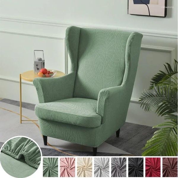 Housses de chaise épaisses en Jacquard, housse de fauteuil à ailes extensible avec coussin de siège, housses de canapé élastiques, couleur unie