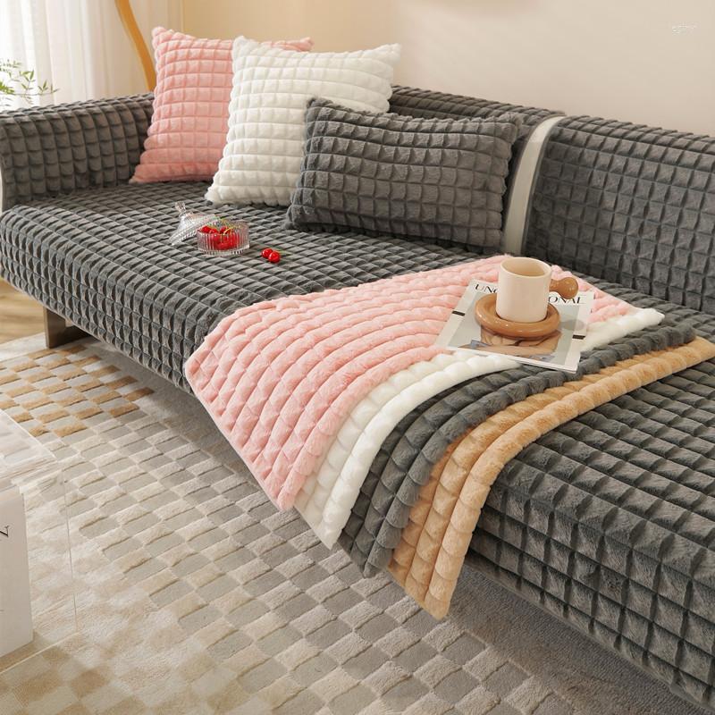 patio couch covers Thicken Plush Sofa Chinese Solid Color Soft Towel Non-slip Plaid Couch Cushion For Living Room Home Decorate