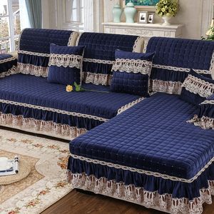 Housses de chaise épaissie cristal en peluche canapé européen couleur unie dentelle lit oreiller antidérapant serviette combinaison 220906