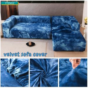 Fundas para sillas Tie dye Velvet Sofá Elástico en forma de L Esquina para sala de estar 1 2 3 4 Asiento Sofá elástico Sillón 230419