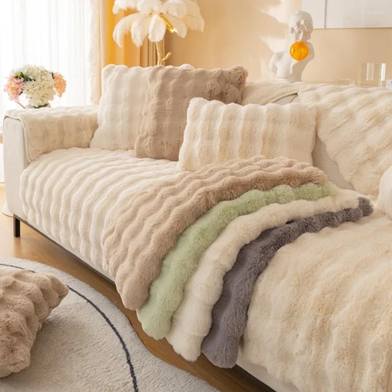 Capas de cadeira de cima para baixo capa de sofá inverno grosso quente pelúcia slipcover antiderrapante almofada fronha combinação kit sala de estar conjunto