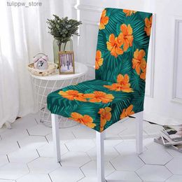 Housses de chaise Feuilles tropicales Housse de chaise de siège Impression 3D Housse de chaise de salle à manger pour la décoration intérieure Housse de chaise extensible en polyester Taille universelle L240315