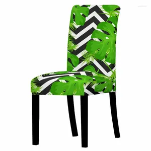 Cubiertas de silla Tropical Stretch Green Leafs Estampado para sillas de comedor.