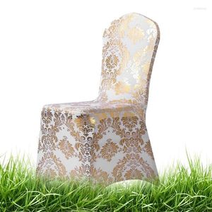 Cubiertas de silla Cubierta de spandex universal Oro Plata Impreso Chiarcase Decoración de fiesta de boda Cubierta de silla elástica para el banquete