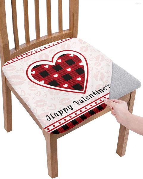 Couvre-chaises Saint Valentin Love Red and Black Plaid Elastic Soutr Cover For Hlebcovers Dining Room Protector Stretch