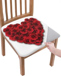 Couvre-chaise Valentine Love Red Rose Petals Coussin de siège Stretch Stretch Dining 2pcs Cover Cover Covers pour Home El Banquet Living Room