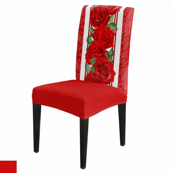 Cubiertas de silla Valentine Rose Red Cover Juego de cocina Spandex Spandex Asiento Slip -Slip Decoración del hogar Decoración del comedor
