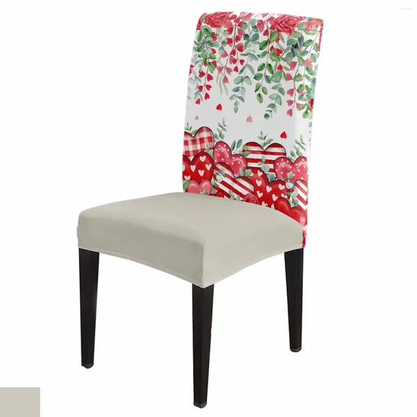 Cubiertas de silla Día de San Valentín Hojas de corazón rojo Conjunto de cubierta de rosa Cocina Estiramiento Spandex Asiento Slipcover Decoración para el hogar Comedor