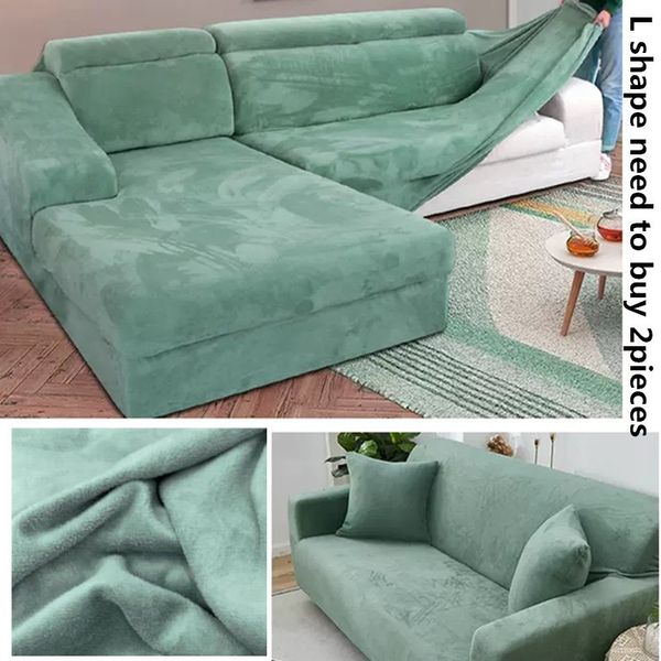 Fundas para sillas Sofá de tela de terciopelo Funda de sofá seccional elástica Funda en forma de L Sillón Chaise Lounge para sala de estar 230503