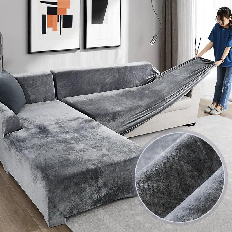 Stol täcker sammet plysch förtjockar soffan täcker all-inclusive elastisk soffa för vardagsrumschaise longue l formad