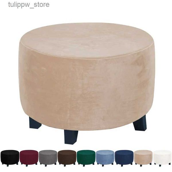 Housses de chaise Housse de tabouret ronde en velours Housse de repose-pieds extensible tout compris Housse de tabouret de siège amovible pour salon chambre à coucher L240315