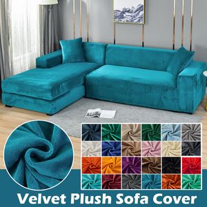 Stoelhoezen Fluwelen Bankhoes Elastische Dikke L-vormige Hoek voor Woonkamer 1 2 3 4 Zits Stretch Couch Fauteuil 230613