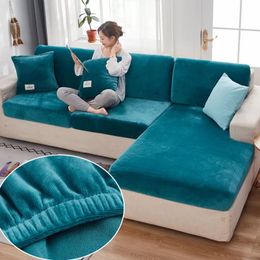 Housses de chaise Velours housse de siège de canapé coussin épais Jacquard solide doux stretch glisse meubles protecteur 230113
