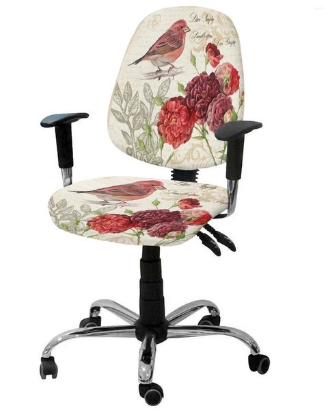 Couvre-chaise Lettre vintage Fleur d'oiseau rouge Couverture d'ordinateur de fauteuil élastique Couverture de bureau amovible Sage de diligence