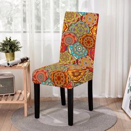 Stoelbedekkingen Vintage Mandala Print Cover Flower Chiar Slipcover Elastische stoel Keukenkrukken Beschermer Housse de Chaise Decor