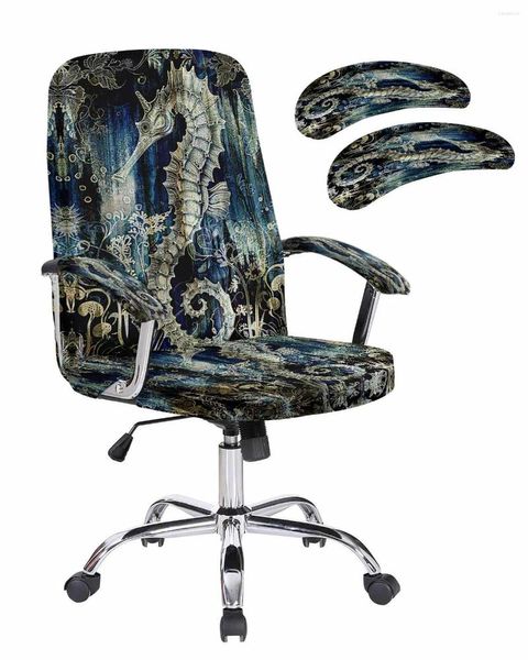 Couvre-chaise Couvrairement vintage Seahorse Marine Leaf Gradient Office Elastic Office Cover Gaming Computer Failchair Protector Siège