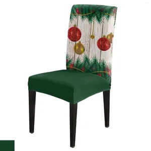 Couvre-chaise Couvre le grain de bois vintage Red Yellow Christmas Balle Couvre-repas Spandex Soutrque Stretch Soutr Home Office Bureau Étui