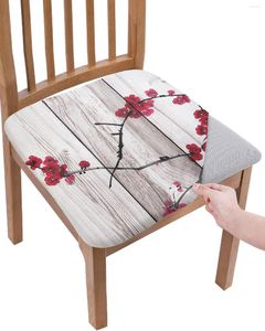 Housses de chaise Vintage bois texturé encre fleur de prunier housse de siège élastique pour housses salle à manger protecteur extensible