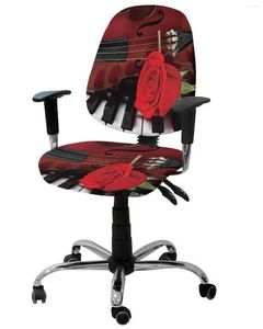 Housses de chaise, Roses rouges, violon, fleur de Piano, élastique, housse d'ordinateur, extensible, amovible, pour bureau, siège fendu